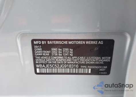 2018 BMW 540I из США, поврежденный, VIN WBAJE5C52JG918316